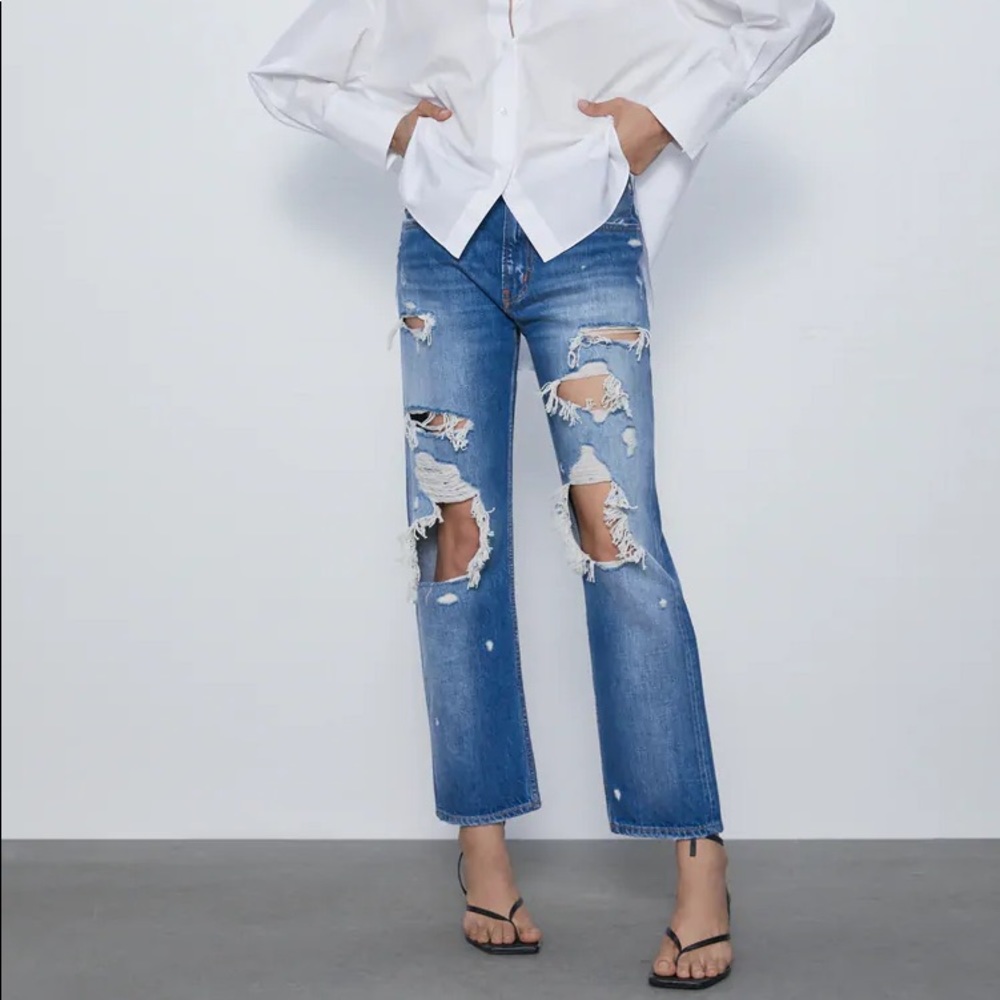 Zara JEANS ZW PREMIUM STRAIGHT CROPPED JEANS new - Picture 4 of 9